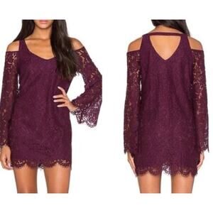 Chaser NWT Purple Lace Open Back Cold Shoulder Bell Sleeve Mini Dress Small